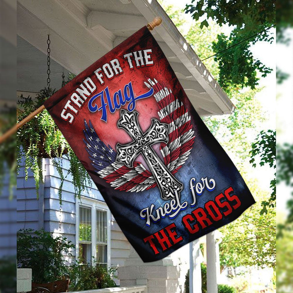 Christian Garden Flags, Stand For The Flag Kneel For The Cross Flags, Christian House Flags, Christian Cross Flag, Faith Flag, easychoo.com