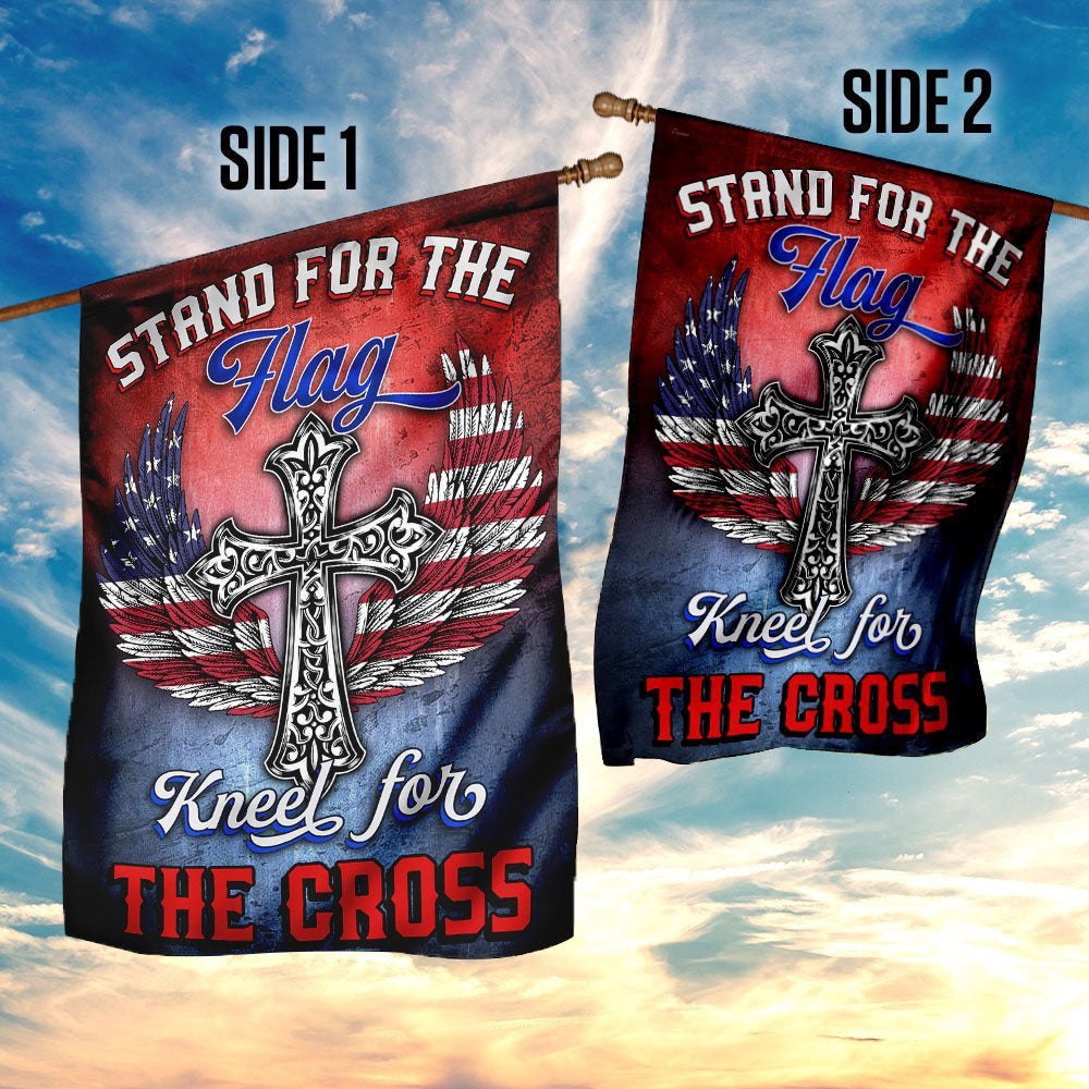 Christian Garden Flags, Stand For The Flag Kneel For The Cross Flags, Christian House Flags, Christian Cross Flag, Faith Flag, easychoo.com