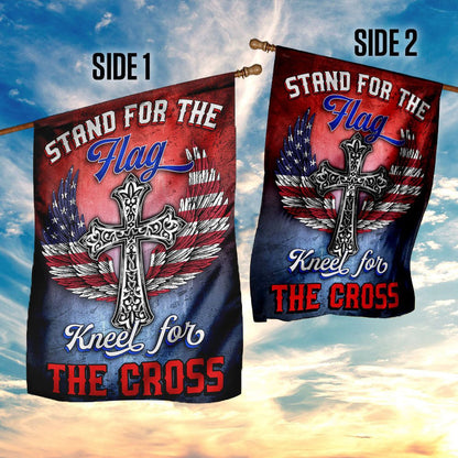 Christian Garden Flags, Stand For The Flag Kneel For The Cross Flags, Christian House Flags, Christian Cross Flag, Faith Flag, easychoo.com