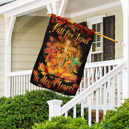 Christian Garden Flags, Thanksgiving Fall For Jesus He Never Leaves Flag, Christian House Flags, Christian Cross Flag, Faith Flag, easychoo.com