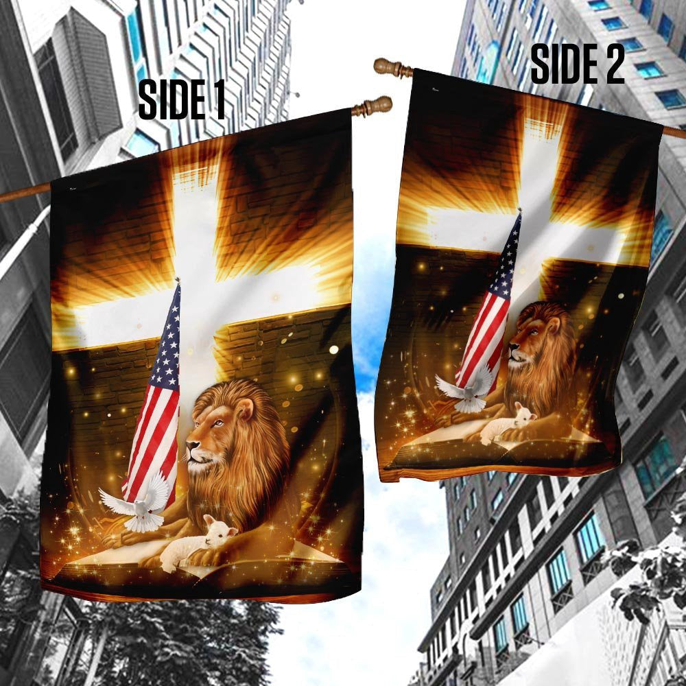 Christian Garden Flags, Lion God And Lamb American Flag, Christian House Flags, Christian Cross Flag, Faith Flag, easychoo.com