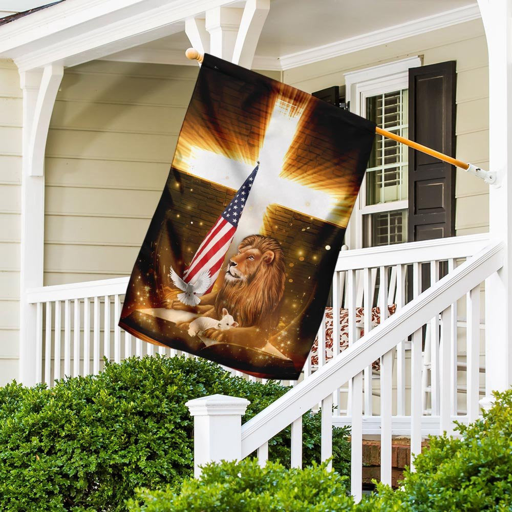 Christian Garden Flags, Lion God And Lamb American Flag, Christian House Flags, Christian Cross Flag, Faith Flag, easychoo.com