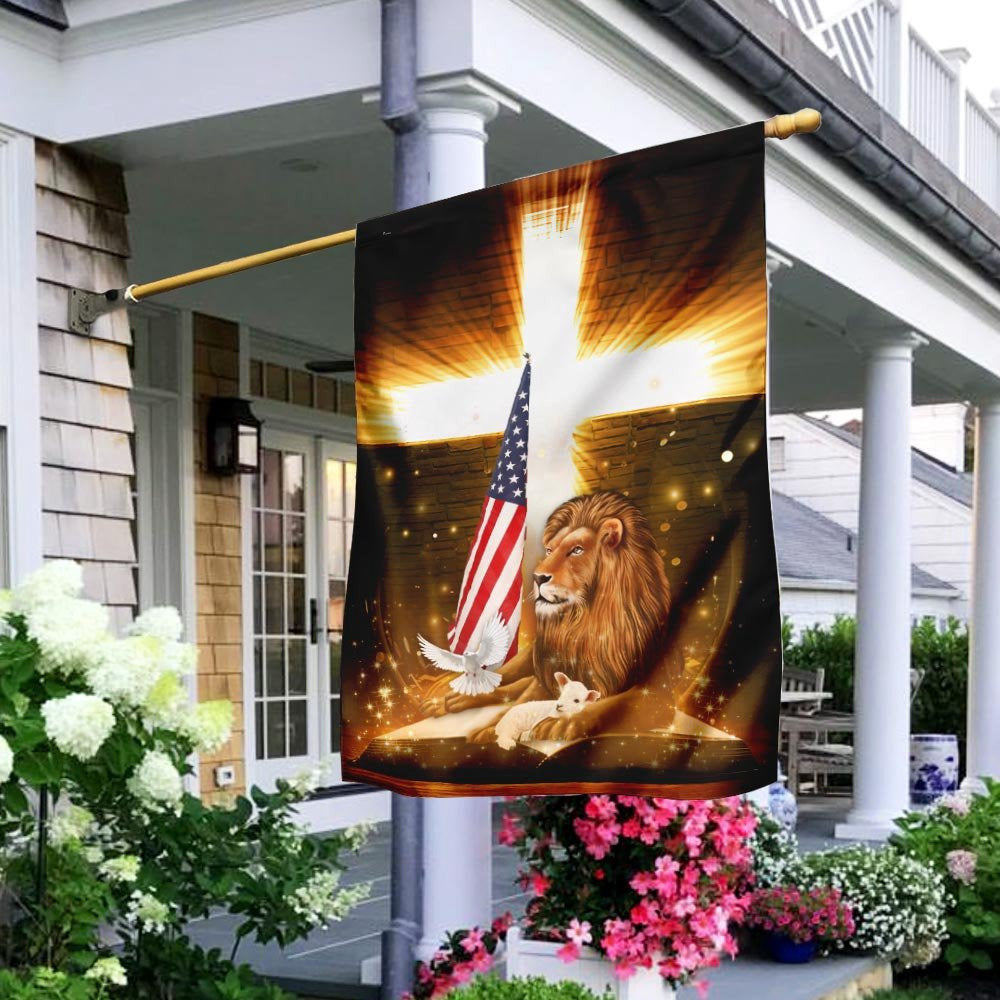 Christian Garden Flags, Lion God And Lamb American Flag, Christian House Flags, Christian Cross Flag, Faith Flag, easychoo.com