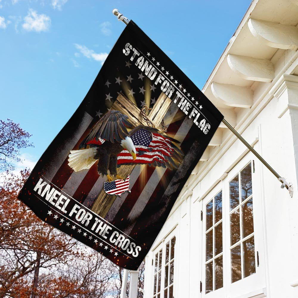 Christian Garden Flags, Stand For The Flag Kneel For The Cross Jesus Cross Eagle Flag, Christian House Flags, Christian Cross Flag, Faith Flag, easychoo.com