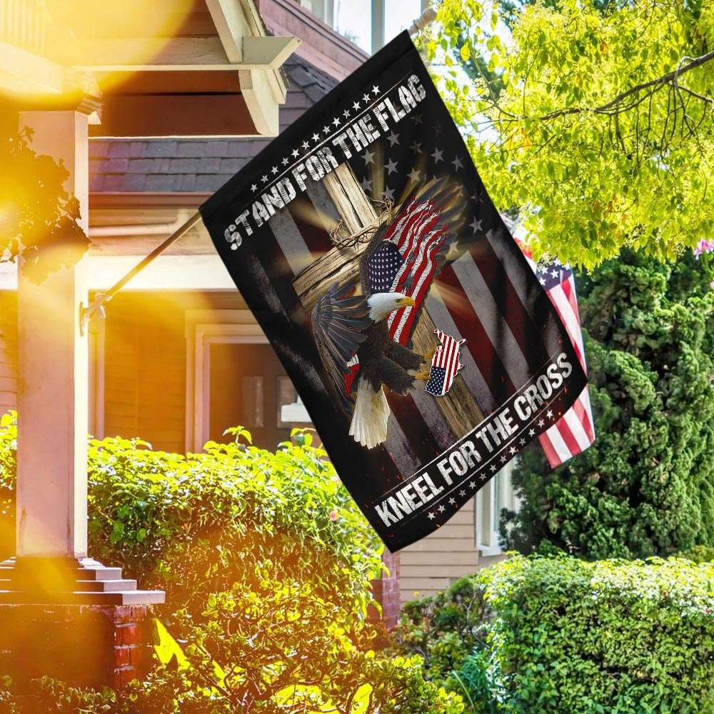 Christian Garden Flags, Stand For The Flag Kneel For The Cross Jesus Cross Eagle Flag, Christian House Flags, Christian Cross Flag, Faith Flag, easychoo.com