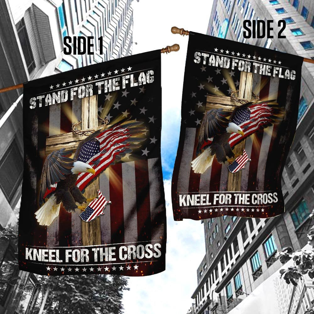 Christian Garden Flags, Stand For The Flag Kneel For The Cross Jesus Cross Eagle Flag, Christian House Flags, Christian Cross Flag, Faith Flag, easychoo.com