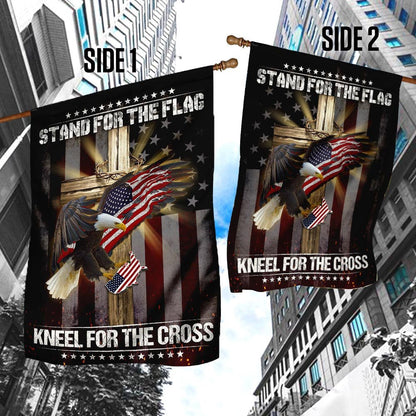 Christian Garden Flags, Stand For The Flag Kneel For The Cross Jesus Cross Eagle Flag, Christian House Flags, Christian Cross Flag, Faith Flag, easychoo.com