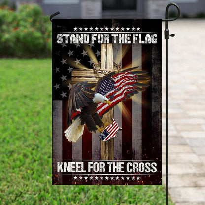 Christian Garden Flags, Stand For The Flag Kneel For The Cross Jesus Cross Eagle Flag, Christian House Flags, Christian Cross Flag, Faith Flag, easychoo.com
