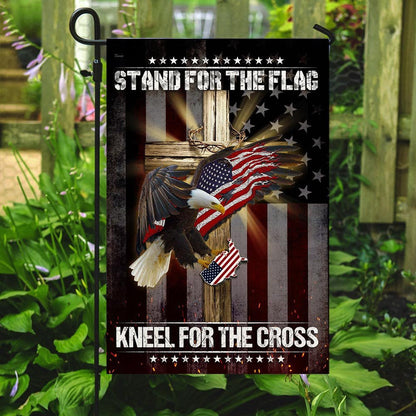 Christian Garden Flags, Stand For The Flag Kneel For The Cross Jesus Cross Eagle Flag, Christian House Flags, Christian Cross Flag, Faith Flag, easychoo.com