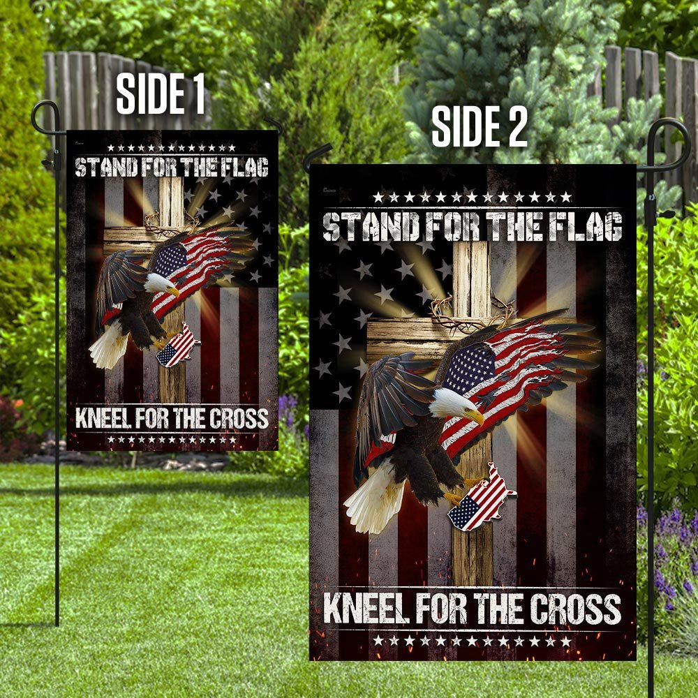 Christian Garden Flags, Stand For The Flag Kneel For The Cross Jesus Cross Eagle Flag, Christian House Flags, Christian Cross Flag, Faith Flag, easychoo.com