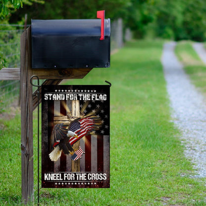 Christian Garden Flags, Stand For The Flag Kneel For The Cross Jesus Cross Eagle Flag, Christian House Flags, Christian Cross Flag, Faith Flag, easychoo.com