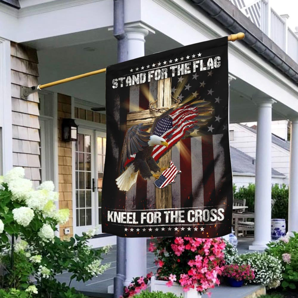 Christian Garden Flags, Stand For The Flag Kneel For The Cross Jesus Cross Eagle Flag, Christian House Flags, Christian Cross Flag, Faith Flag, easychoo.com