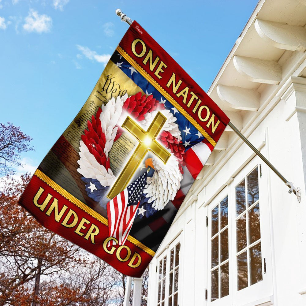 Christian Garden Flags, One Nation Under God American Eagle Wreath Flag, Christian House Flags, Christian Cross Flag, Faith Flag, easychoo.com