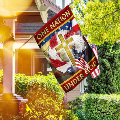 Christian Garden Flags, One Nation Under God American Eagle Wreath Flag, Christian House Flags, Christian Cross Flag, Faith Flag, easychoo.com