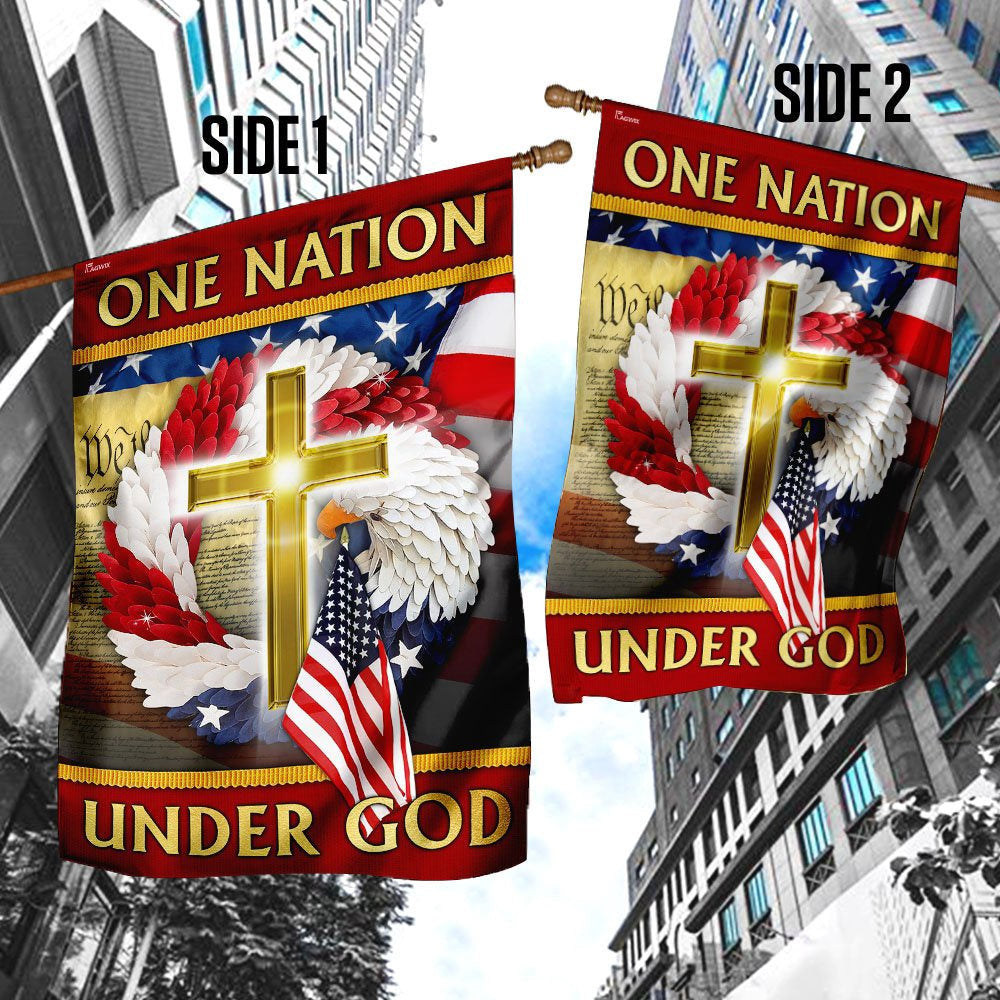 Christian Garden Flags, One Nation Under God American Eagle Wreath Flag, Christian House Flags, Christian Cross Flag, Faith Flag, easychoo.com