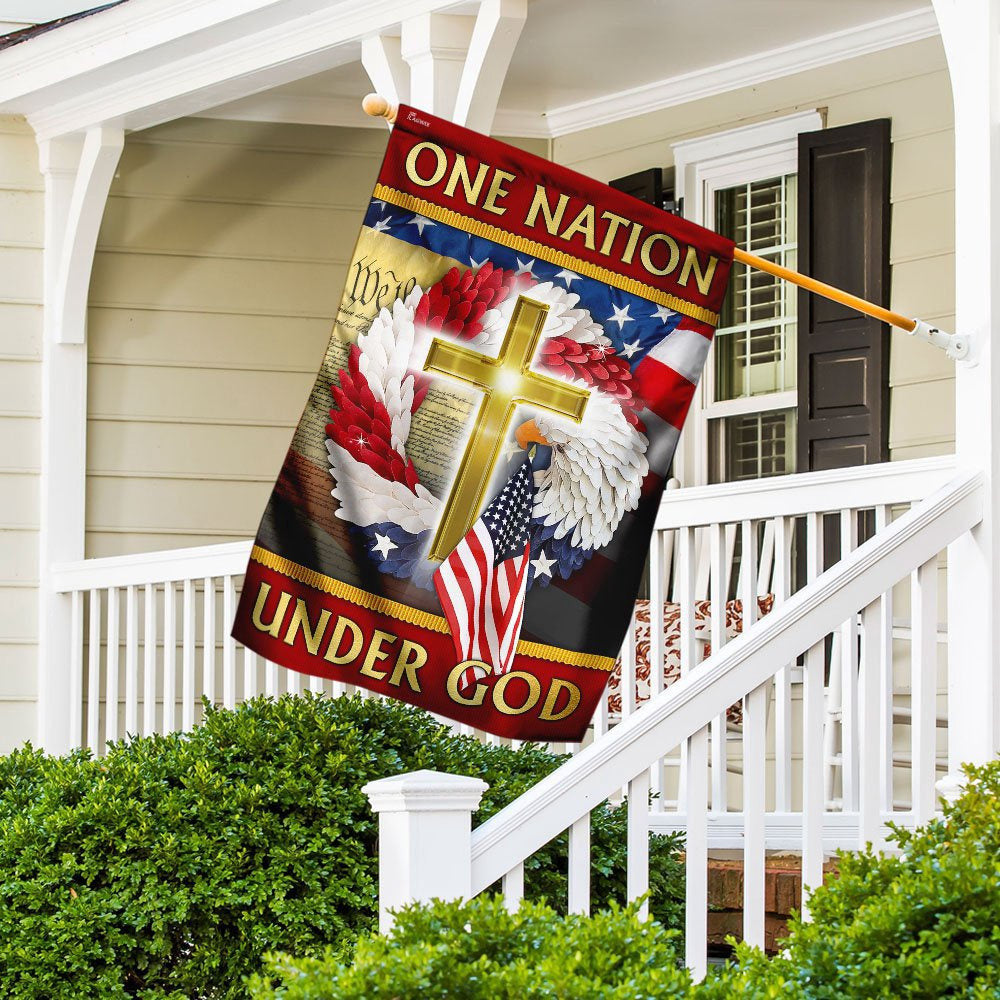 Christian Garden Flags, One Nation Under God American Eagle Wreath Flag, Christian House Flags, Christian Cross Flag, Faith Flag, easychoo.com