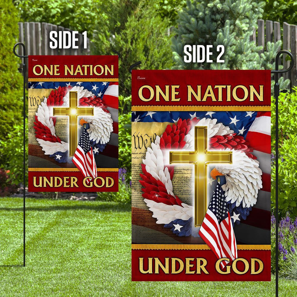 Christian Garden Flags, One Nation Under God American Eagle Wreath Flag, Christian House Flags, Christian Cross Flag, Faith Flag, easychoo.com
