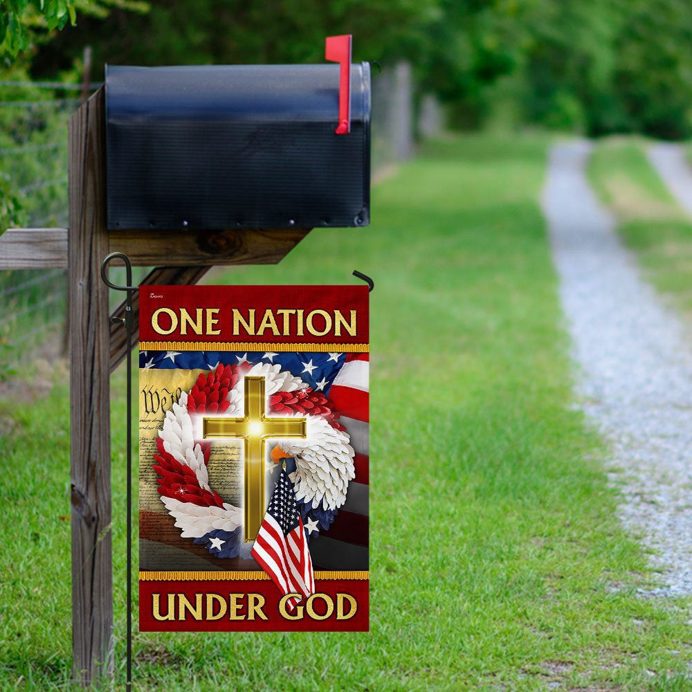 Christian Garden Flags, One Nation Under God American Eagle Wreath Flag, Christian House Flags, Christian Cross Flag, Faith Flag, easychoo.com