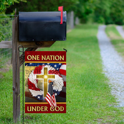 Christian Garden Flags, One Nation Under God American Eagle Wreath Flag, Christian House Flags, Christian Cross Flag, Faith Flag, easychoo.com