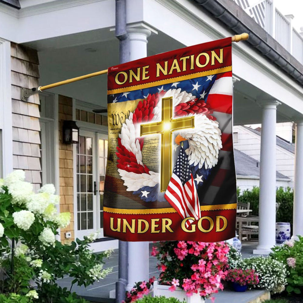 Christian Garden Flags, One Nation Under God American Eagle Wreath Flag, Christian House Flags, Christian Cross Flag, Faith Flag, easychoo.com