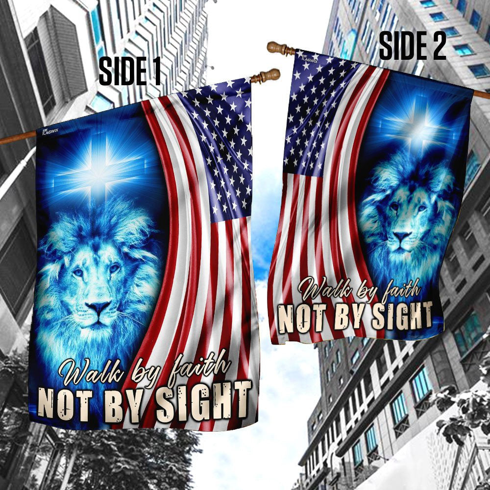 Christian Garden Flags, Walk By Faith Not By Sight Flag, Christian House Flags, Christian Cross Flag, Faith Flag, easychoo.com