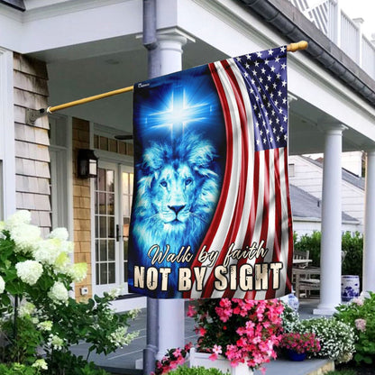 Christian Garden Flags, Walk By Faith Not By Sight Flag, Christian House Flags, Christian Cross Flag, Faith Flag, easychoo.com