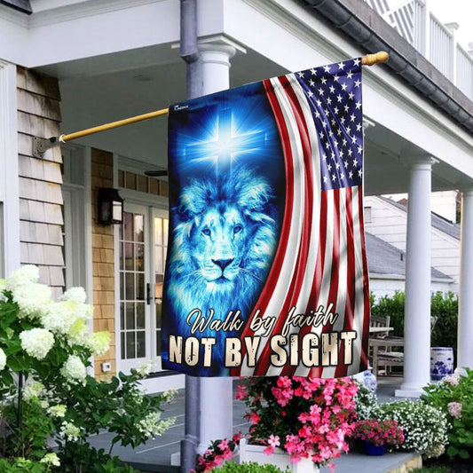 Christian Garden Flags, Walk By Faith Not By Sight Flag, Christian House Flags, Christian Cross Flag, Faith Flag, easychoo.com