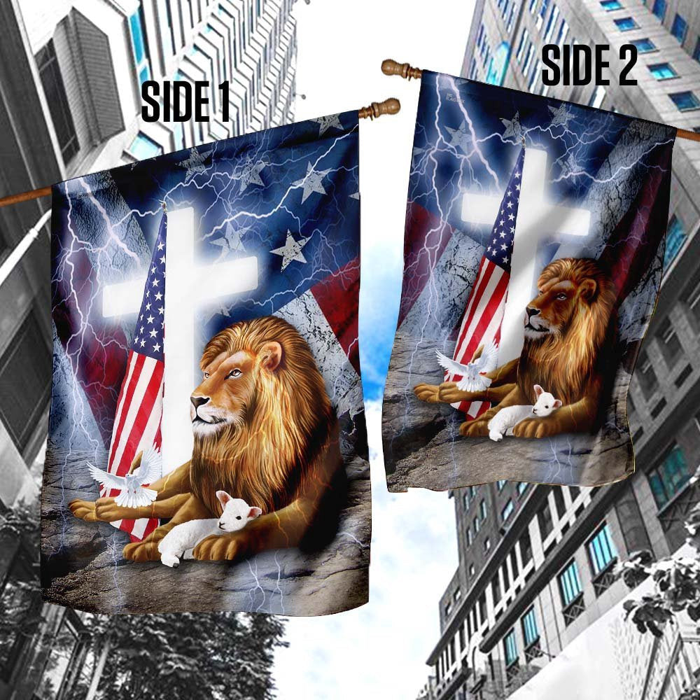 Christian Garden Flags, Lion And Lamb Cross American Flag, Christian House Flags, Christian Cross Flag, Faith Flag, easychoo.com