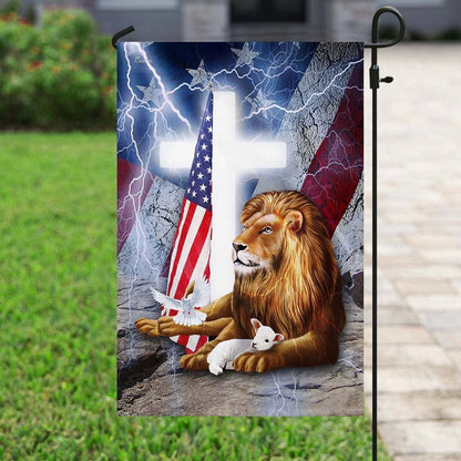 Christian Garden Flags, Lion And Lamb Cross American Flag, Christian House Flags, Christian Cross Flag, Faith Flag, easychoo.com