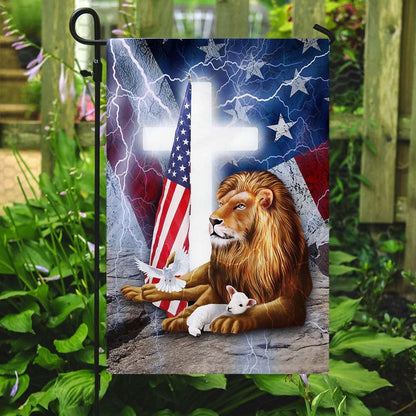 Christian Garden Flags, Lion And Lamb Cross American Flag, Christian House Flags, Christian Cross Flag, Faith Flag, easychoo.com