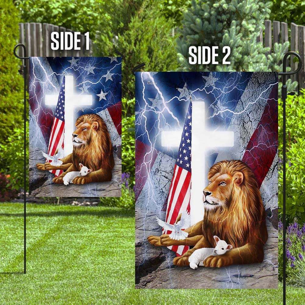 Christian Garden Flags, Lion And Lamb Cross American Flag, Christian House Flags, Christian Cross Flag, Faith Flag, easychoo.com