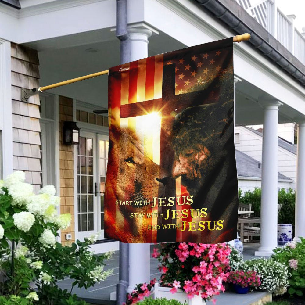 Christian Garden Flags, Start With Jesus American Flag, Christian House Flags, Christian Cross Flag, Faith Flag, easychoo.com