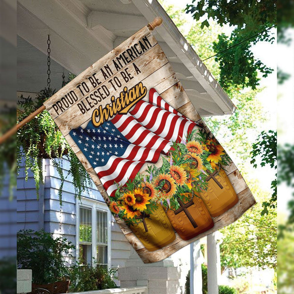 Christian Garden Flags, Proud To Be American Blessed To Be A Christian Flag, Christian House Flags, Christian Cross Flag, Faith Flag, easychoo.com