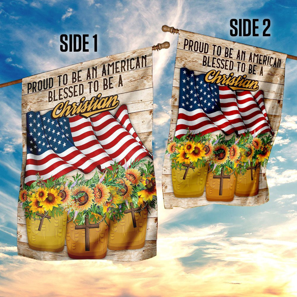 Christian Garden Flags, Proud To Be American Blessed To Be A Christian Flag, Christian House Flags, Christian Cross Flag, Faith Flag, easychoo.com