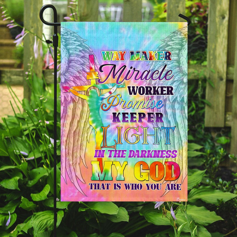 Christian Garden Flags, Way Maker Miracle Worker Promise Keeper Light In The Darkness My God Flag, Christian House Flags, Faith Flag, easychoo.com