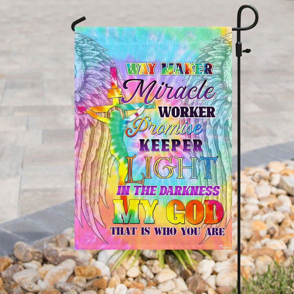 Christian Garden Flags, Way Maker Miracle Worker Promise Keeper Light In The Darkness My God Flag, Christian House Flags, Faith Flag, easychoo.com