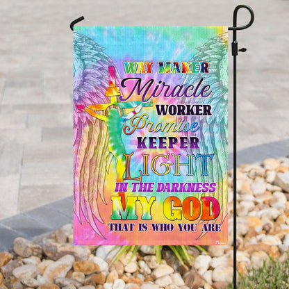 Christian Garden Flags, Way Maker Miracle Worker Promise Keeper Light In The Darkness My God Flag, Christian House Flags, Faith Flag, easychoo.com