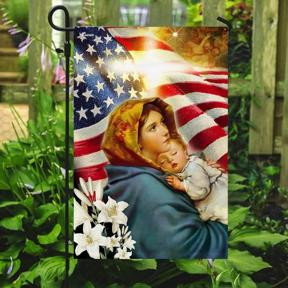 Virgin Mary and Jesus House Flags, Christian Flag, Scripture Flag, Garden Banner, easychoo.com