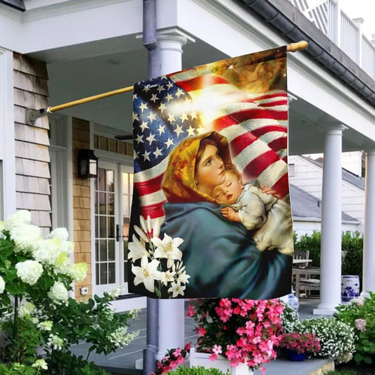 Virgin Mary and Jesus House Flags, Christian Flag, Scripture Flag, Garden Banner, easychoo.com