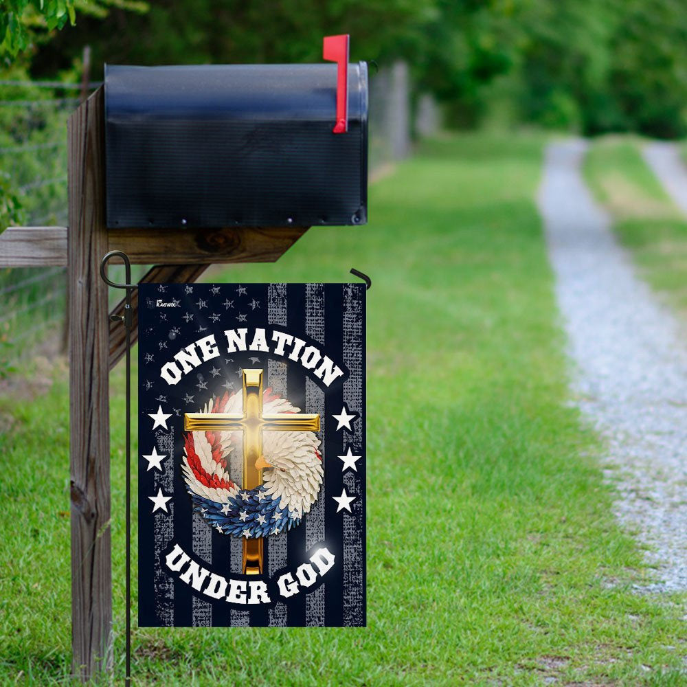 Christian Garden Flags, One Nation Under God Christian Wreath Flag, Christian House Flags, Christian Cross Flag, Faith Flag, easychoo.com