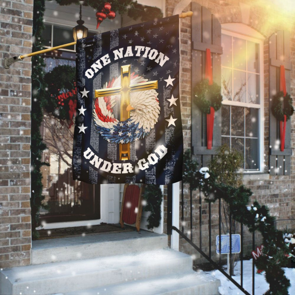 Christian Garden Flags, One Nation Under God Christian Wreath Flag, Christian House Flags, Christian Cross Flag, Faith Flag, easychoo.com