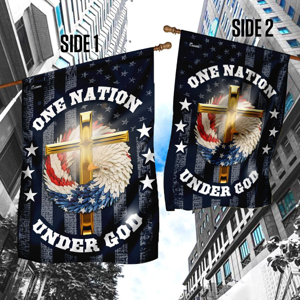 Christian Garden Flags, One Nation Under God Christian Wreath Flag, Christian House Flags, Christian Cross Flag, Faith Flag, easychoo.com