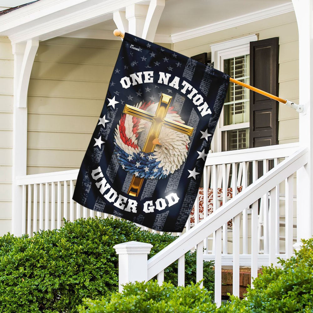 Christian Garden Flags, One Nation Under God Christian Wreath Flag, Christian House Flags, Christian Cross Flag, Faith Flag, easychoo.com