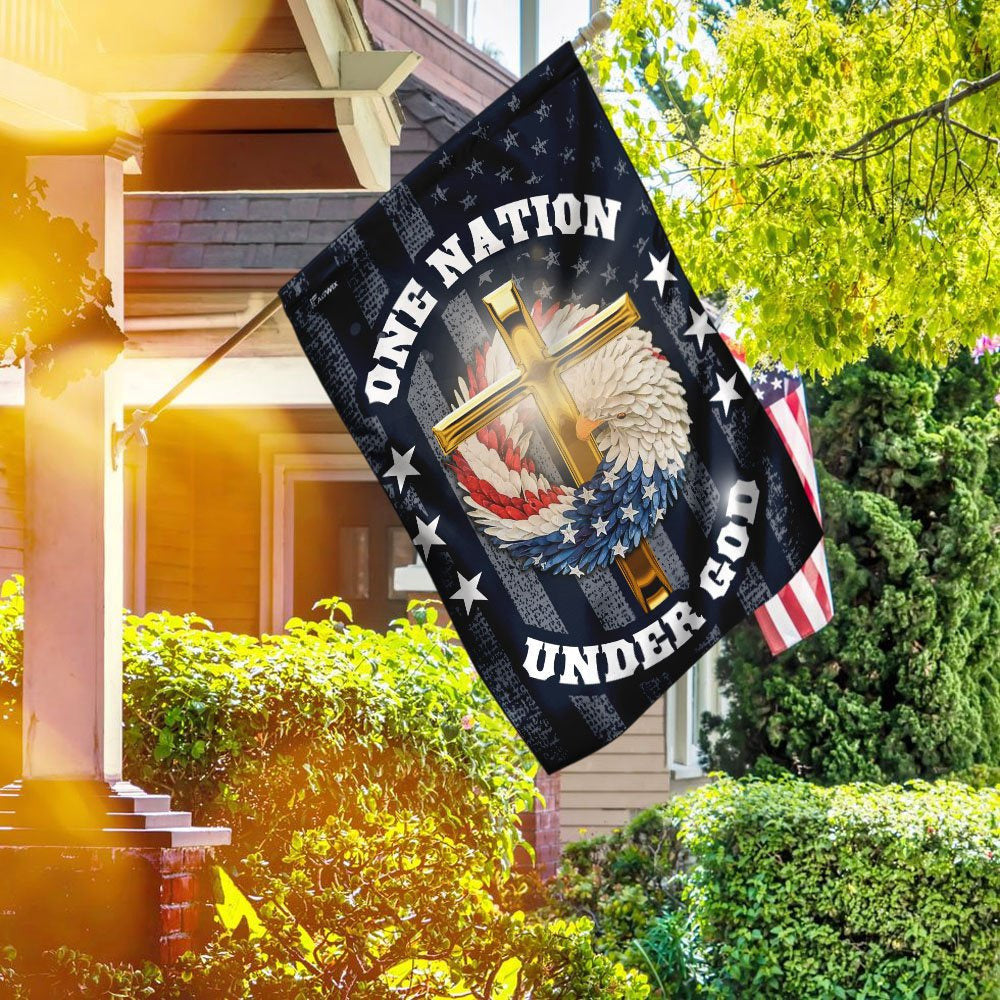 Christian Garden Flags, One Nation Under God Christian Wreath Flag, Christian House Flags, Christian Cross Flag, Faith Flag, easychoo.com