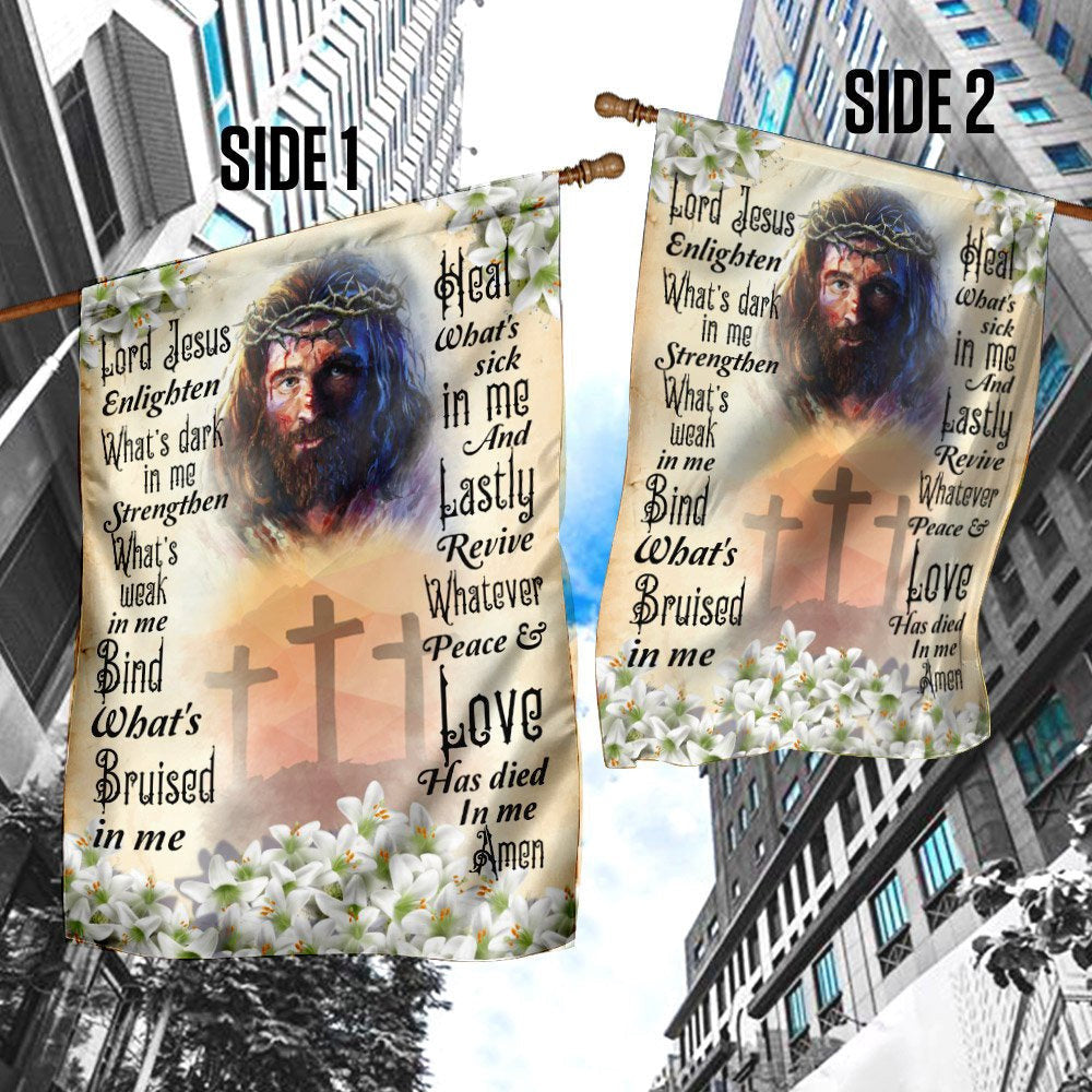 Christian Garden Flags, Lord Jesus Enlighten What's Dark  In Me Christian Flag, Christian House Flags, Christian Cross Flag, Faith Flag, easychoo.com