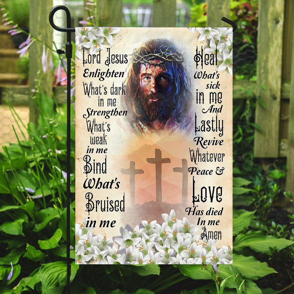 Christian Garden Flags, Lord Jesus Enlighten What's Dark  In Me Christian Flag, Christian House Flags, Christian Cross Flag, Faith Flag, easychoo.com