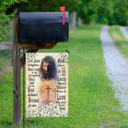 Christian Garden Flags, Lord Jesus Enlighten What's Dark  In Me Christian Flag, Christian House Flags, Christian Cross Flag, Faith Flag, easychoo.com