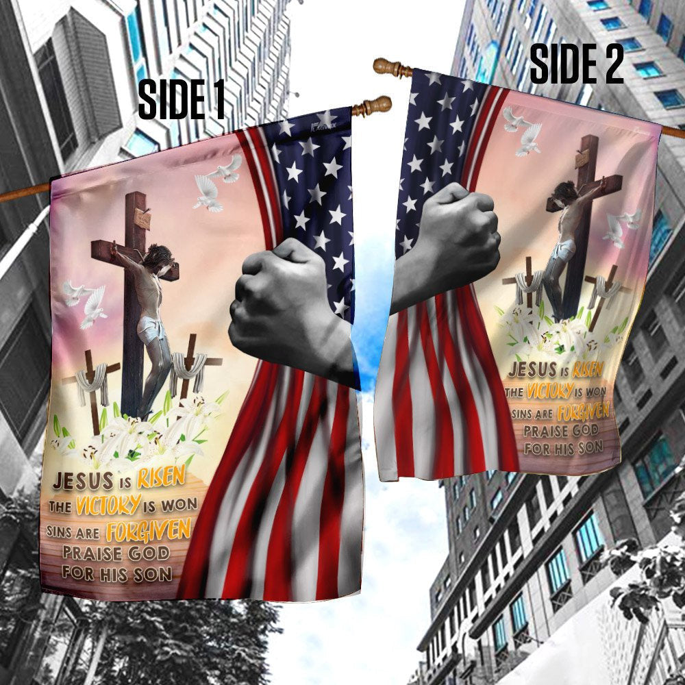 Christian Garden Flags, Jesus Is Risen Christian Easter Day Flag, Christian House Flags, Christian Cross Flag, Faith Flag, easychoo.com