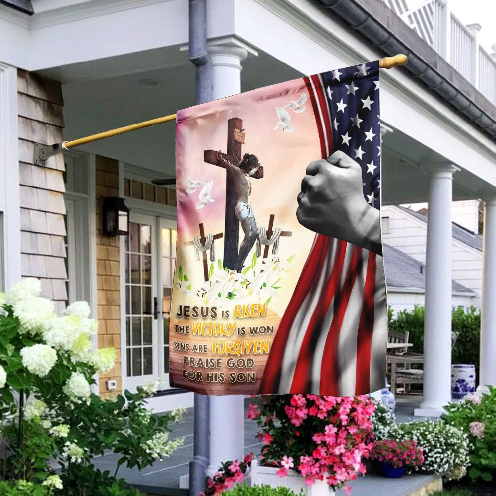 Christian Garden Flags, Jesus Is Risen Christian Easter Day Flag, Christian House Flags, Christian Cross Flag, Faith Flag, easychoo.com