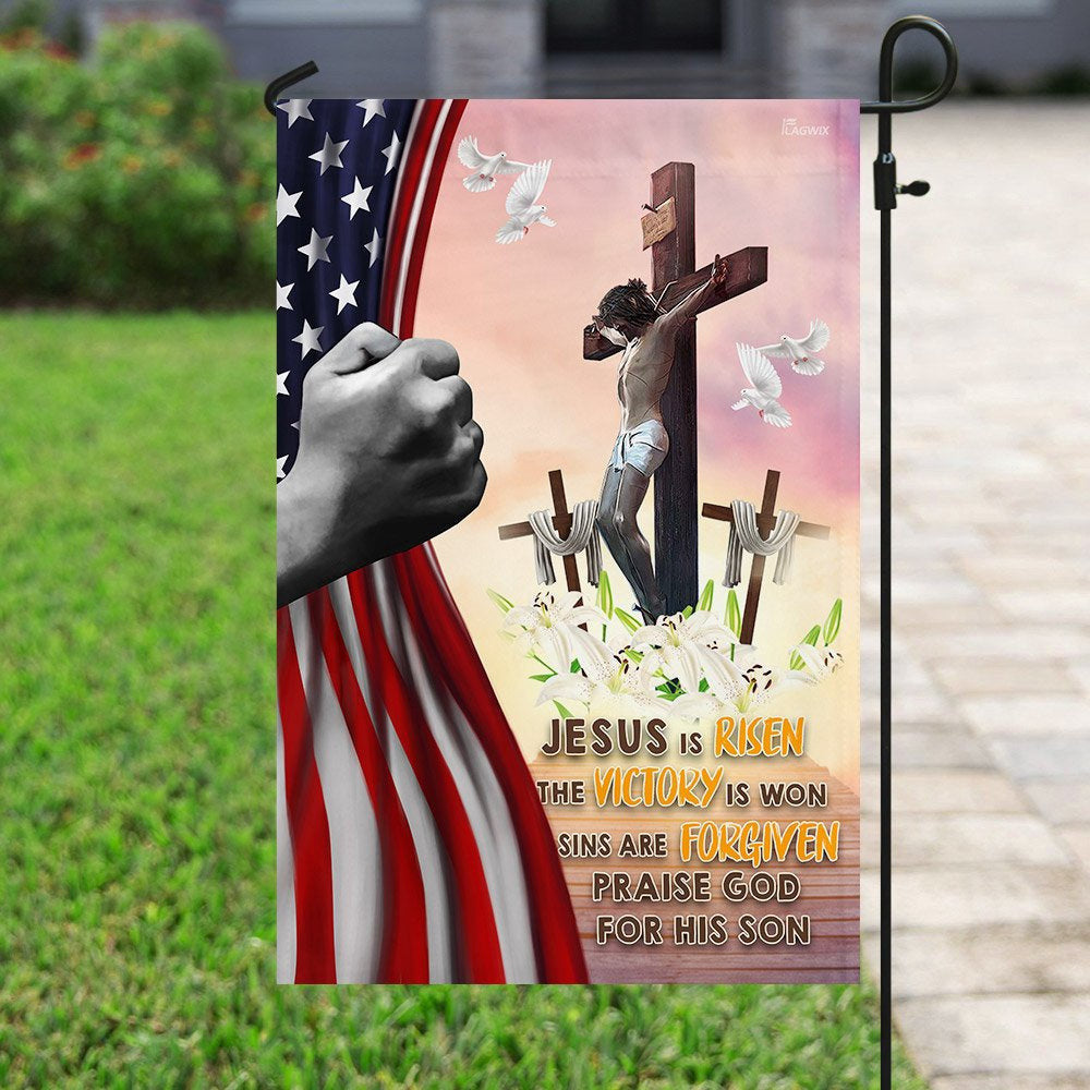 Christian Garden Flags, Jesus Is Risen Christian Easter Day Flag, Christian House Flags, Christian Cross Flag, Faith Flag, easychoo.com